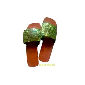 MYSTIQUE SEQUIN SANDALS WOMEN COLOR GREEN SIZE 7